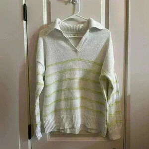 Christian Siriano greenish yellowish striped v neck collar sweater size medium